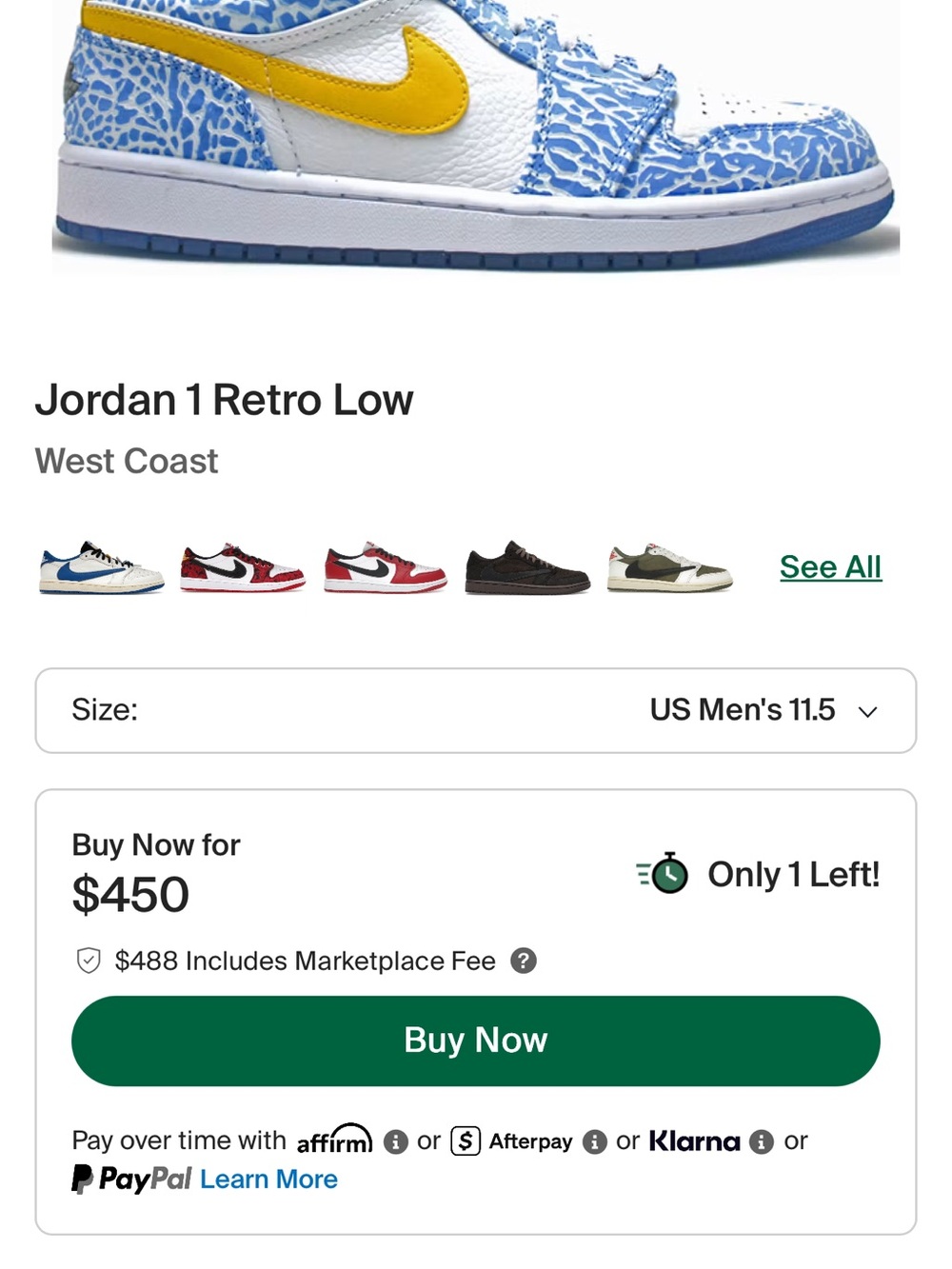 Jordan 1 Retro Low - White, Blue & Yellow